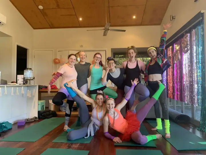 A hens party group after a private yoga session on the Gold Coast